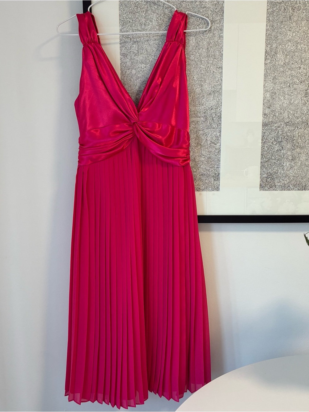 Joseph Ribkoff Hot Pink Pleated Midi Dress with Twist Front
